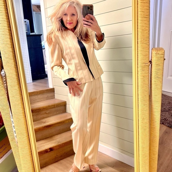 VTG Krizia,Charles Summer,Pinstripe,Bonny Parker Suit,Bibbed Pant,Size 42EU/6US - Picture 12 of 16